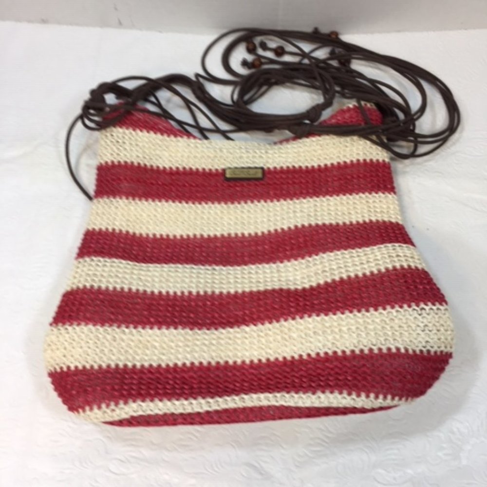 Sun N' Sand Striped Straw Crochet BOHO Crossbody Shoulder Bag